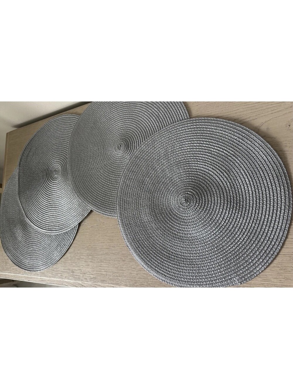 4 pc Steel Grey Woven Rattan Style Round Placemats - Braided Straw Table Mats